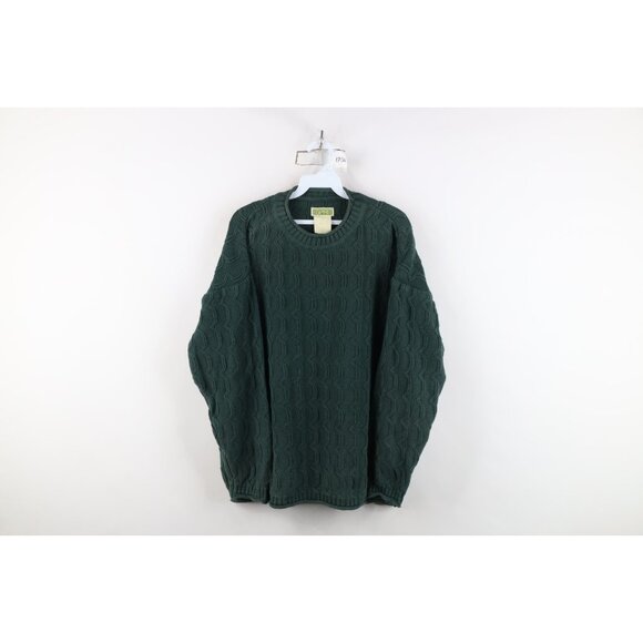 Vintage 90s Esprit Womens Large Faded Babydoll Marled Knit Sweater Green Cotton - Picture 1 of 12